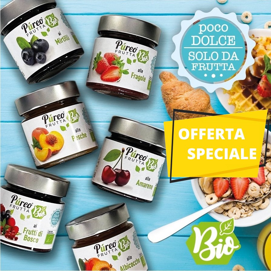 Mix di 6 barattoli Pureo Frutta Bio da 250 gr